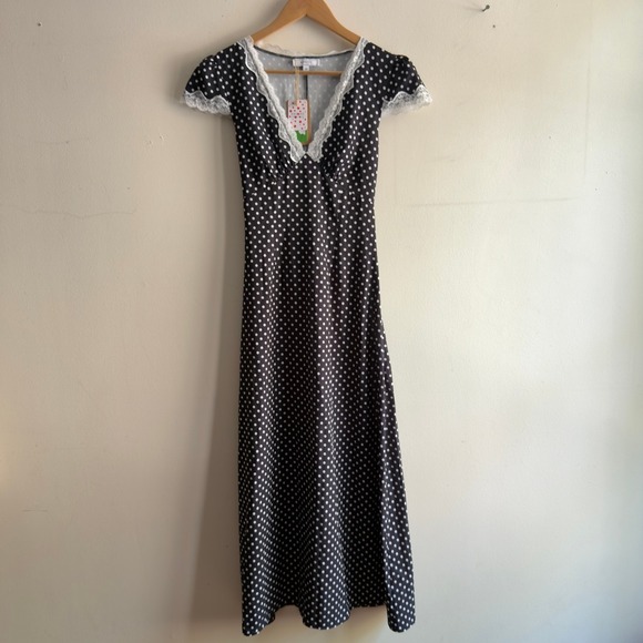 RIHOAS Dresses & Skirts - RIHOAS Polka Dots Collection Lace Trim Maxi Dress Black White XS New